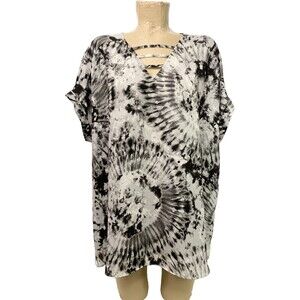 Cato Shirt Plus Size 18w 20w 52” V Neck Short Sleeve White Black Thin Top Blouse